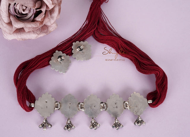 Mizoya Embossed Motif Ghughri Sequence Choker Set