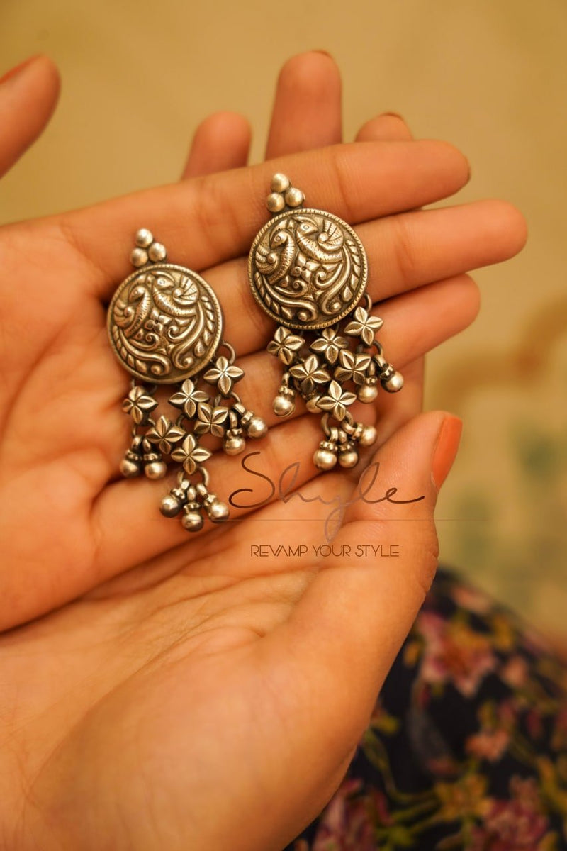 92.5 sterling silver Mizoya Peacock Motif Jali Ghughri Earring