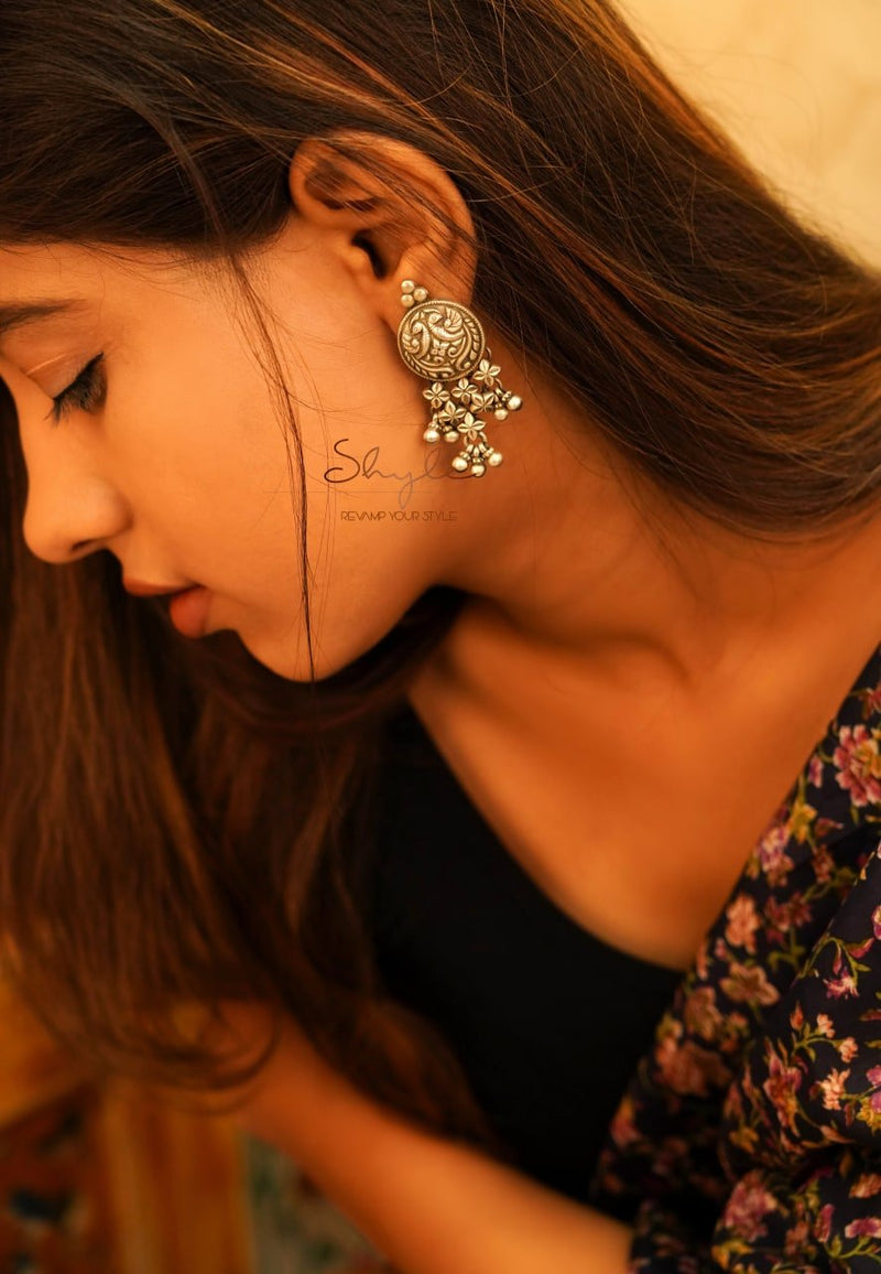 92.5 sterling silver Mizoya Peacock Motif Jali Ghughri Earring, view 2