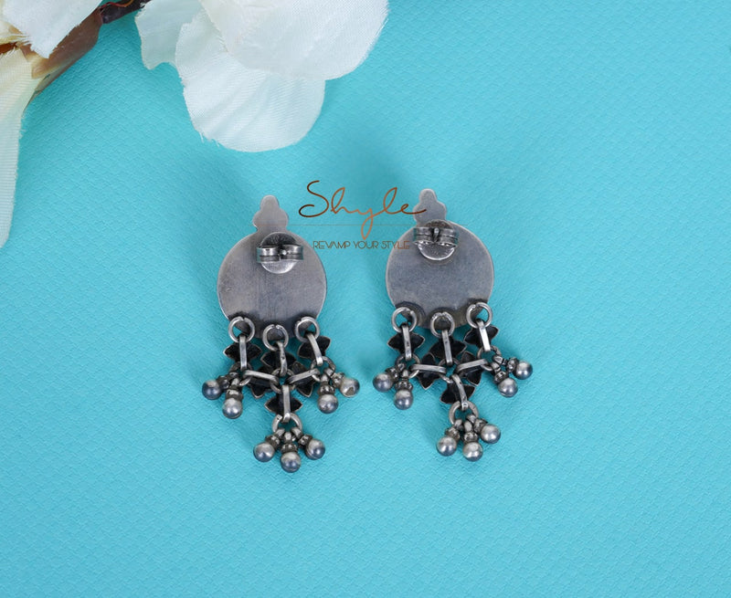 92.5 sterling silver Mizoya Peacock Motif Jali Ghughri Earring, view 4
