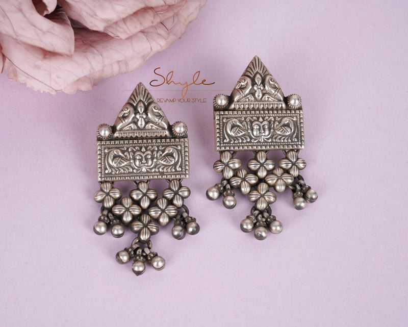 Mizoya Tribal Peacock Detailed Jali Earrings
