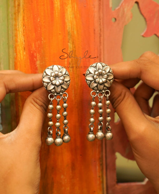Mizoya Embossed Flower Motif Ball Drop Earring