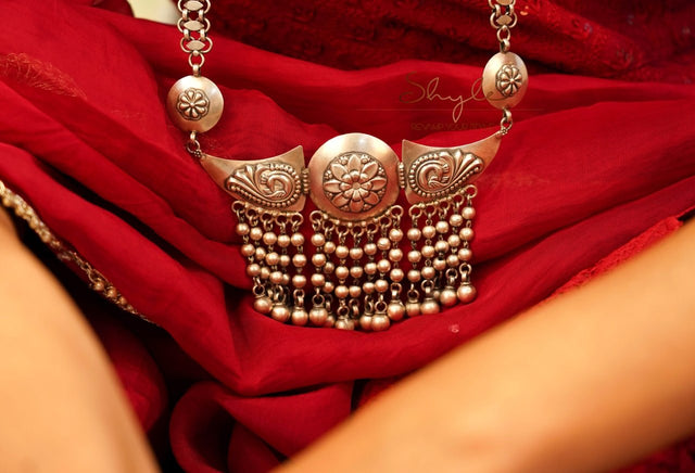 Mizoya Tribal Motif Ball Chain Cluster Statement Necklace