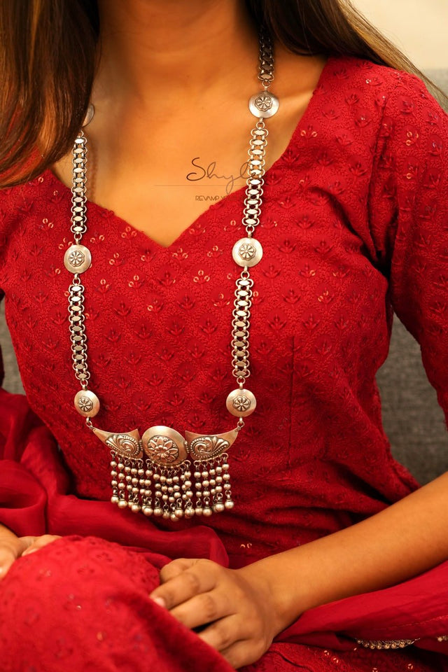 Mizoya Tribal Motif Ball Chain Cluster Statement Necklace