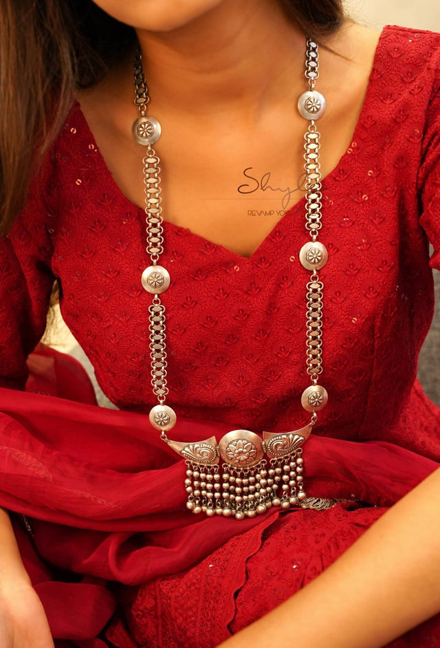 Mizoya Tribal Motif Ball Chain Cluster Statement Necklace