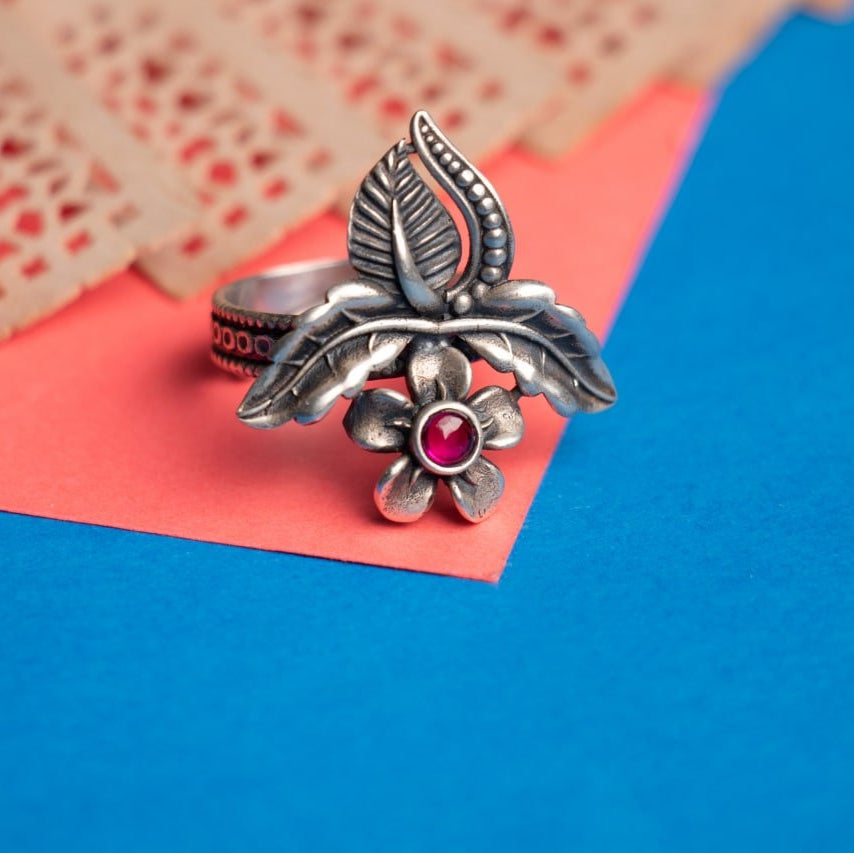 Moh Intricate Flower Leaf Ring