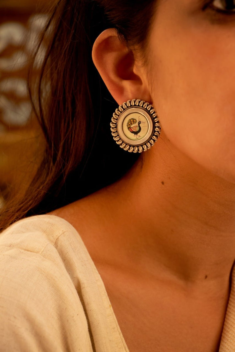 Moh Handpainted Peacock Classic Stud Earring