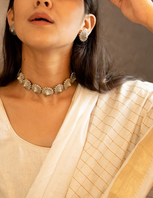 Adya Blossom Flower Sequence Embossed Choker Set