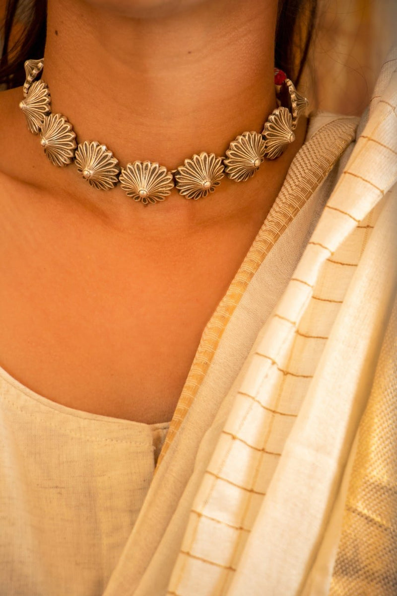 Adya Blossom Flower Sequence Embossed Choker Set