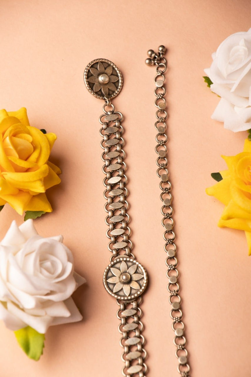 925 pure silver intricate flower motif classic kamarbandh, side view