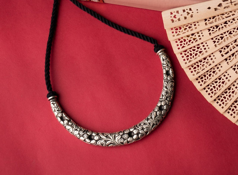 92.5 sterling silver Tattva Flora Detailed Embossed Hasli, view 6