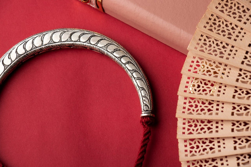 92.5 sterling silver Tattva Flora Detailed Embossed Hasli, view 5