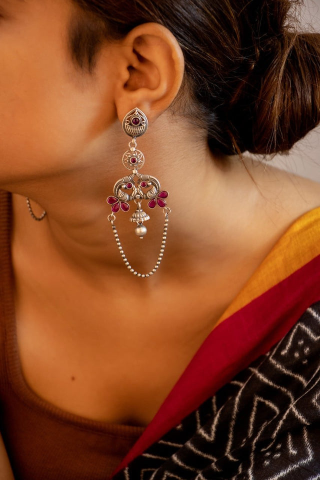 Mizoya Intricate Dual Peacock Statement Earring