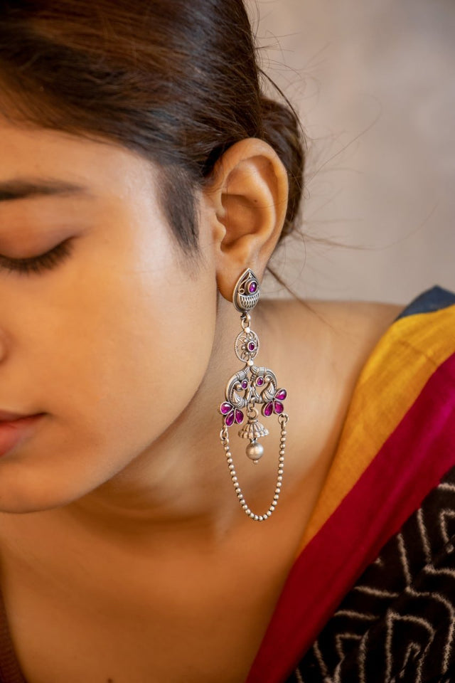 Mizoya Intricate Dual Peacock Statement Earring