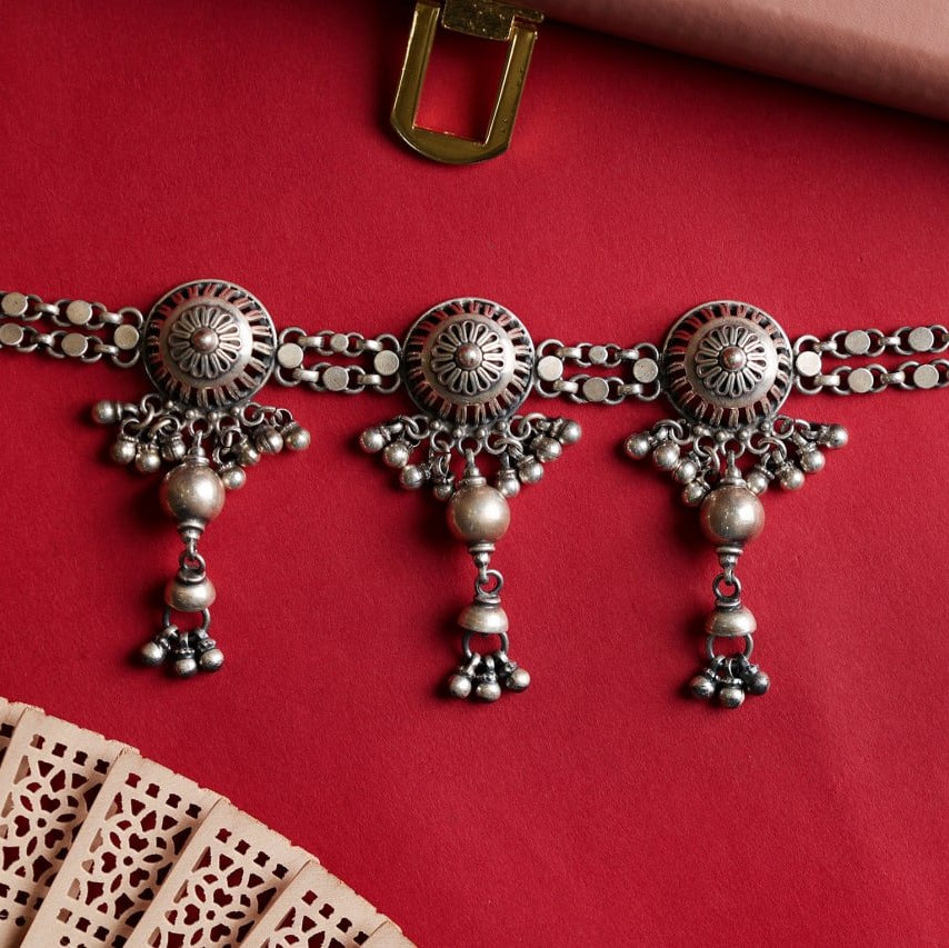 Tattva Carved Embossed Motif Ghughri Drop Choker