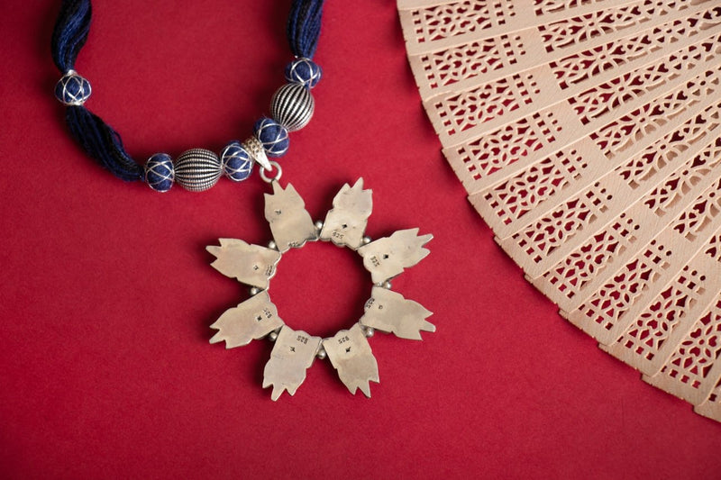 Anvaya Trishul Pendant Blue Dori Bead Necklace