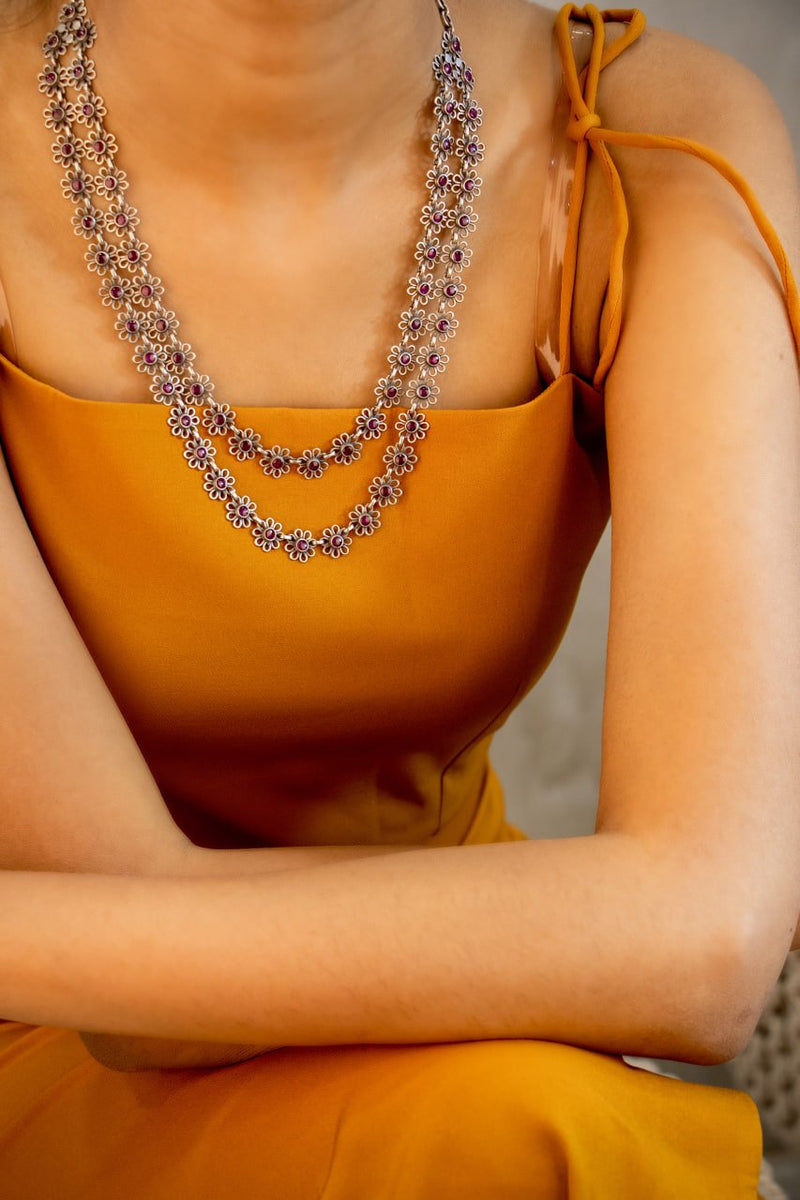 Tattva Two Layered Carved Flower Necklace