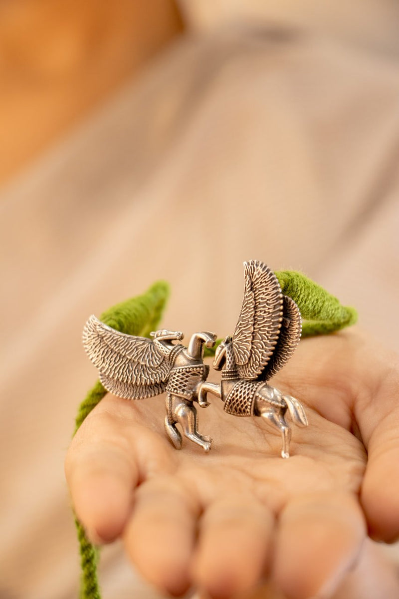 925 pure silver jugalbandi horse statement dori necklace