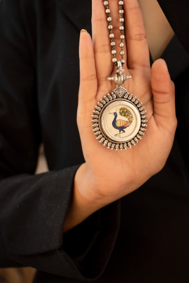 Moh Handpainted Peacock Ball Chain Necklace