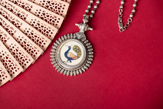 Moh Handpainted Peacock Ball Chain Necklace