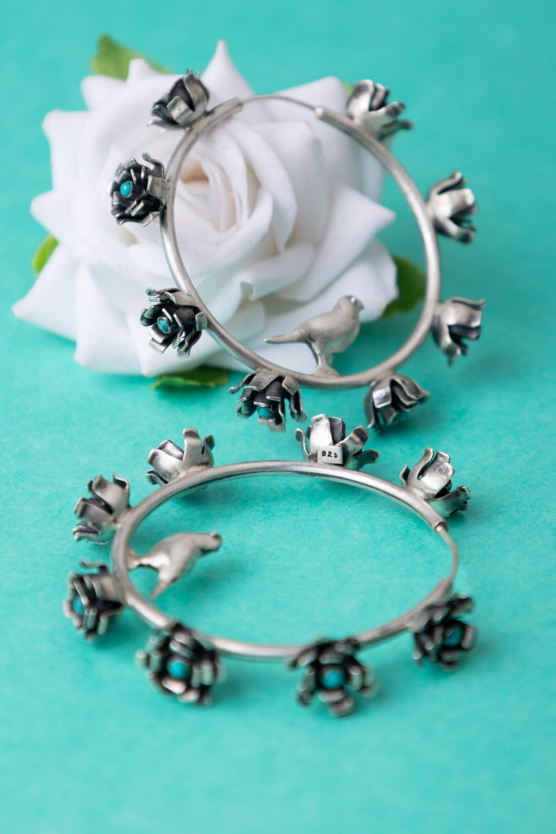 Moh Turquoise Flora Bird Statement Hoops