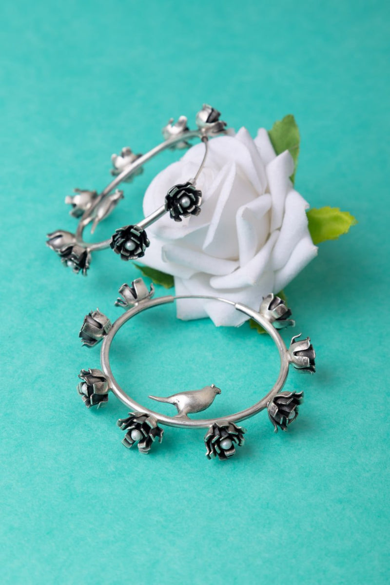 Moh Pearl Flora Bird Statement Hoops