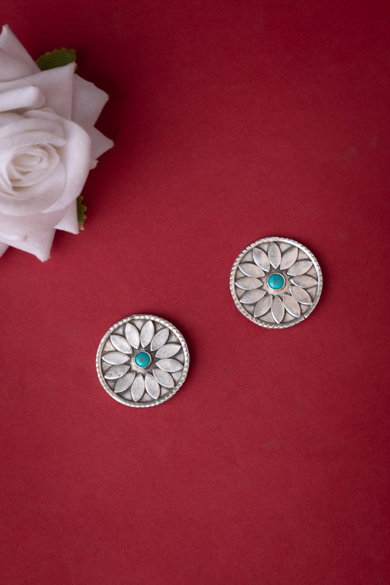 Mizoya Flower Motif Turquoise Stud Earring