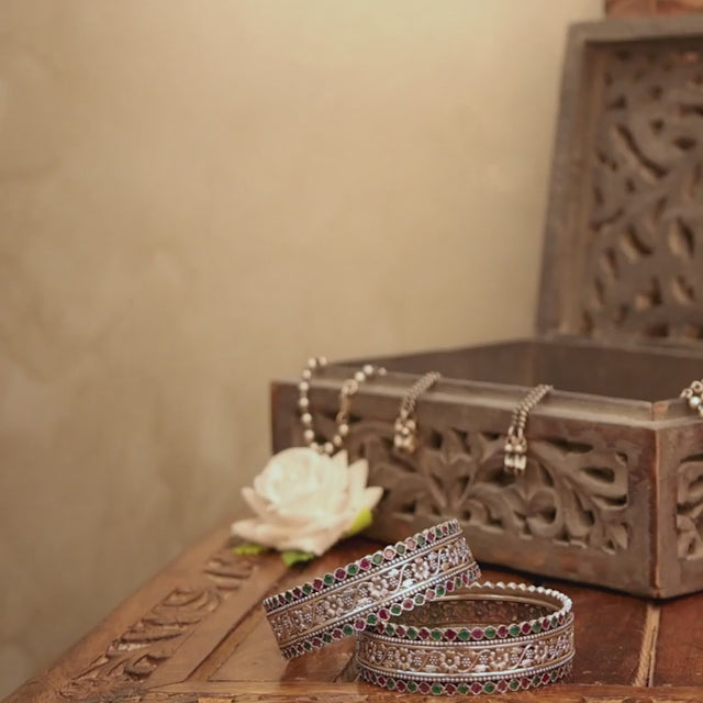 92.5 sterling silver Tattva Intricate Flora Detailed Jadau Kada, product video