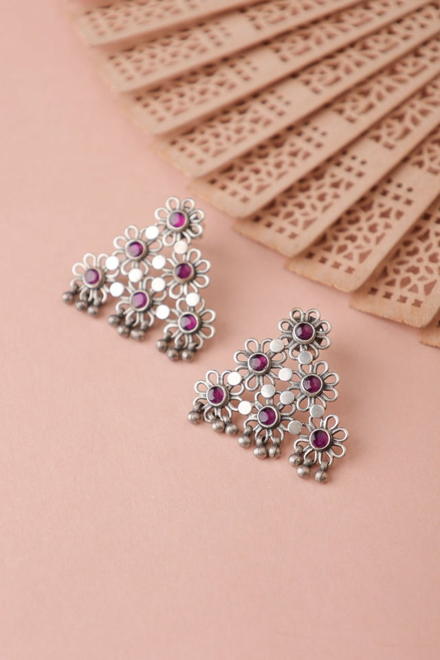 Tattva Carved Flower Cluster Statement Earring