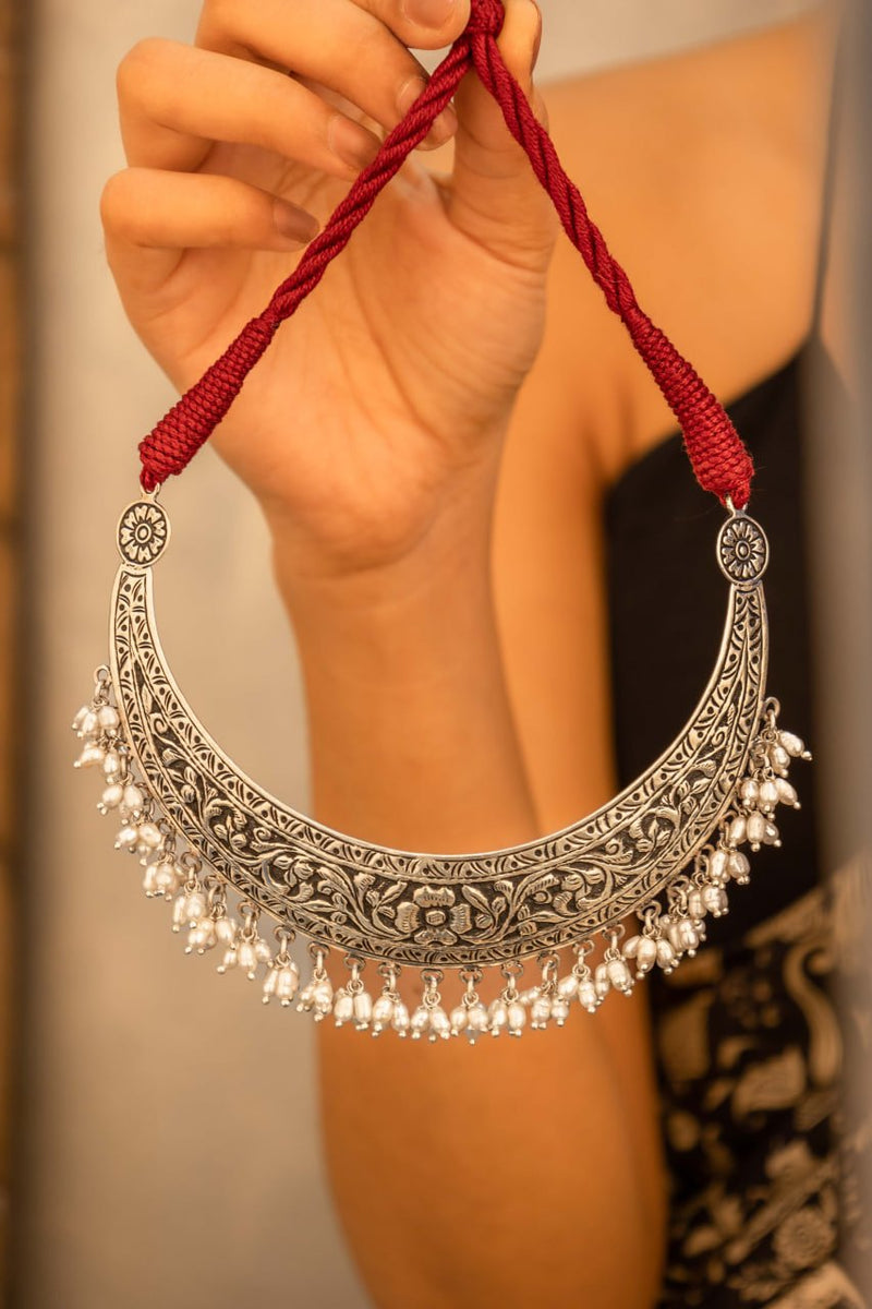 Tattva Chitai Flower Intricate Pearl Drop Dori Necklace
