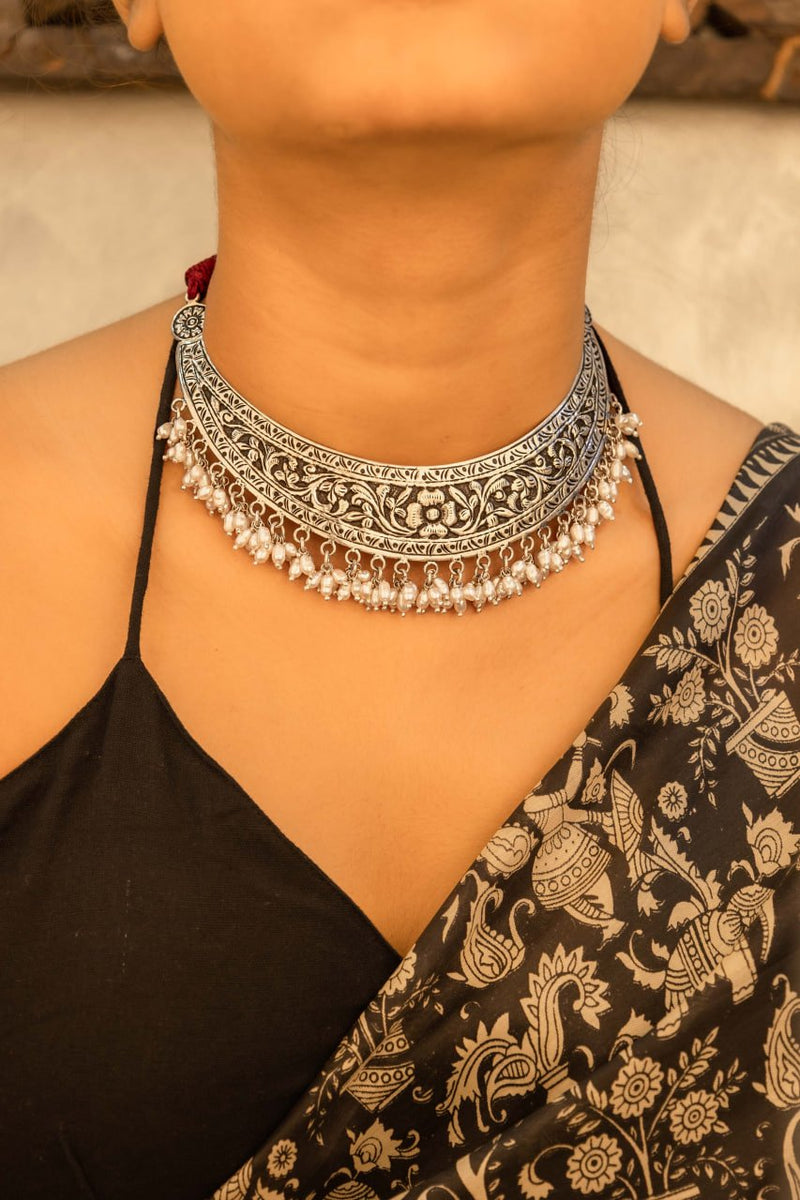 Tattva Chitai Flower Intricate Pearl Drop Dori Necklace