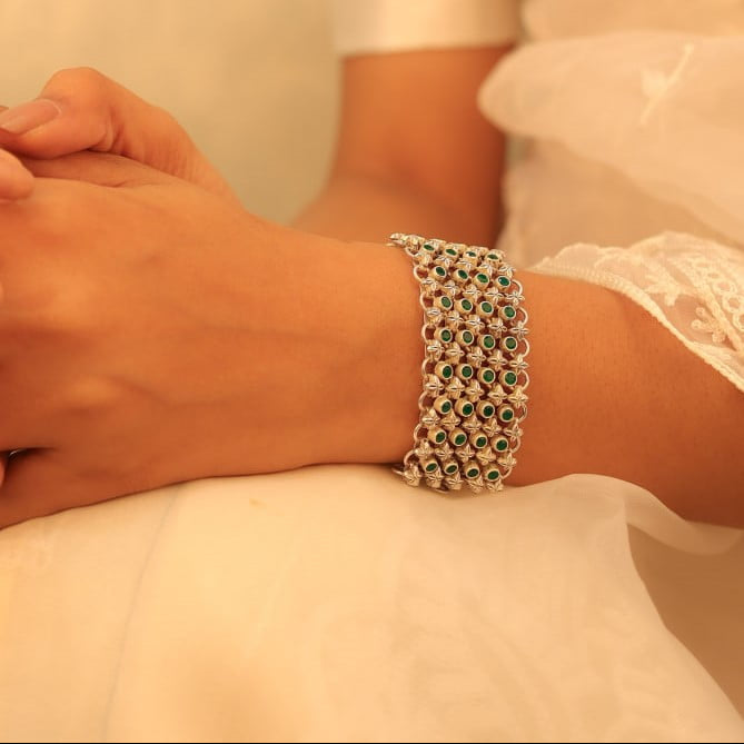 Tattva Green Jadau Timeless Four Layer Bracelet
