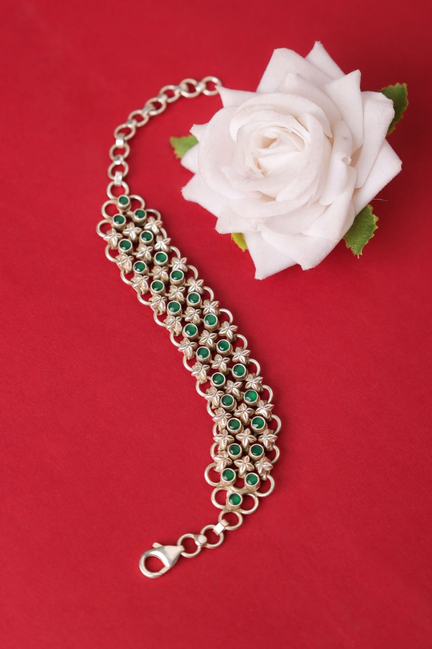Tattva Green Jadau Timeless Two Layer Bracelet