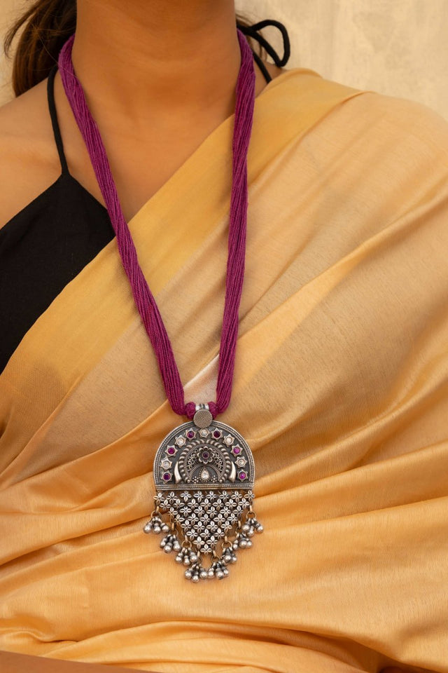 Tattva Intricate Statement Jali Drop Dori Necklace