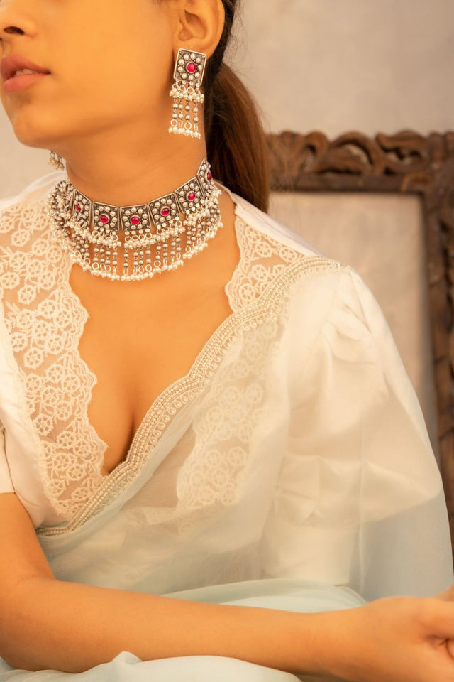 Tattva Jadau Tikdi Sequence Pearl Layered Necklace Set