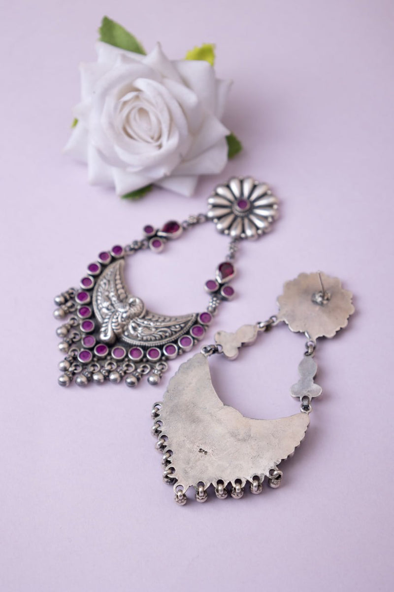 Tattva Peacock Motif Flower Embossed Jadau Statement Earring