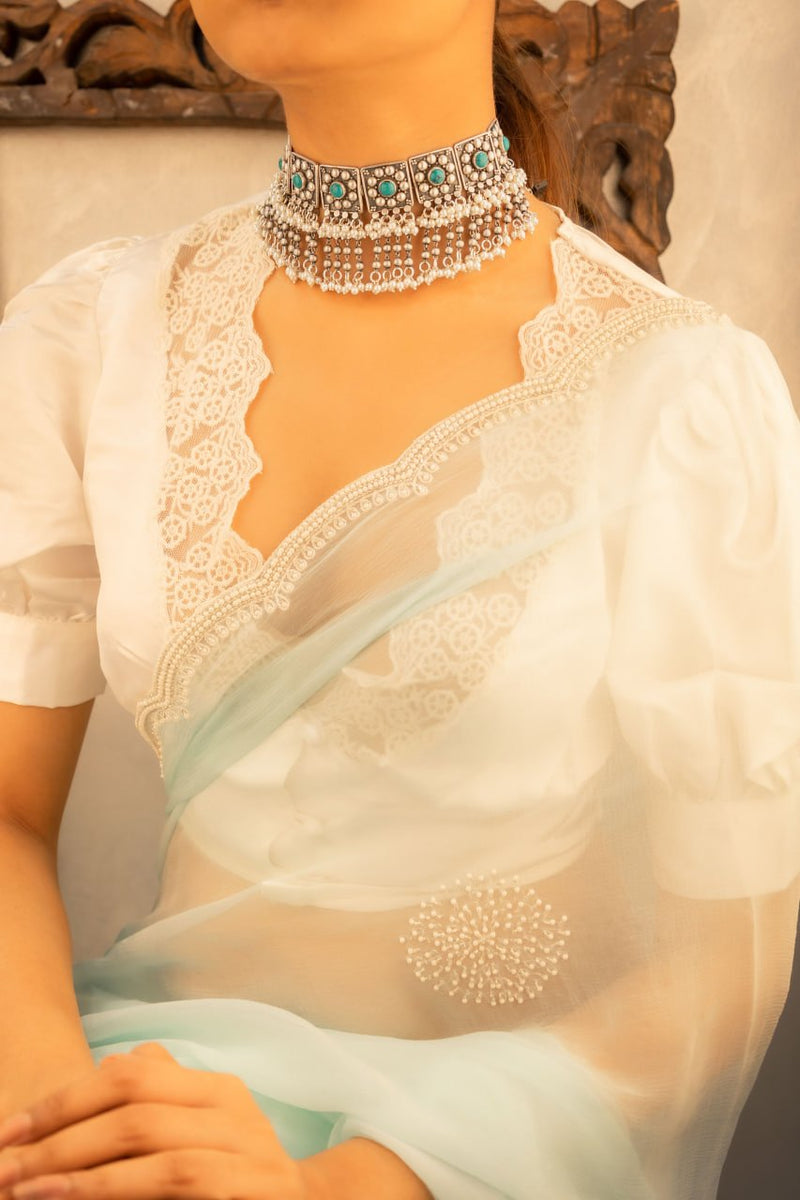 Tattva Turquoise Jadau Tikdi Sequence Pearl Layered Necklace Set