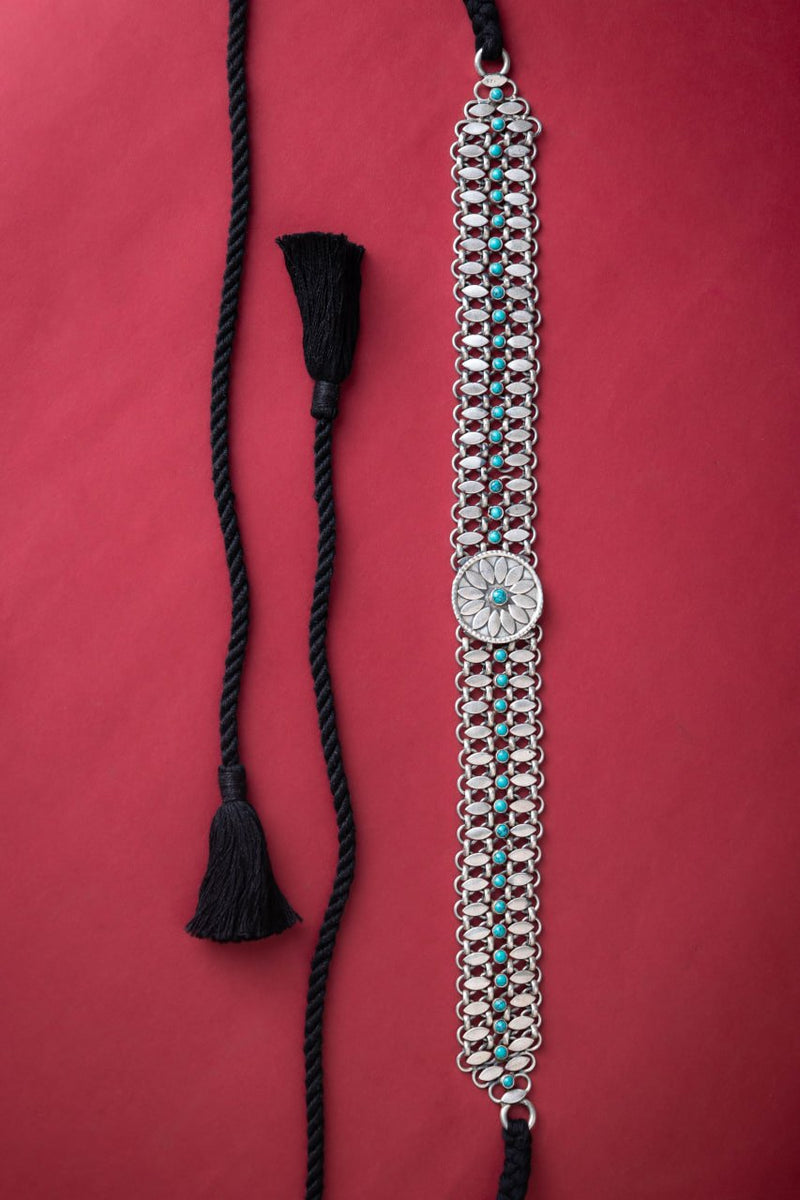 Mizoya Flower Motif Turquoise Jadau Kamarbandh