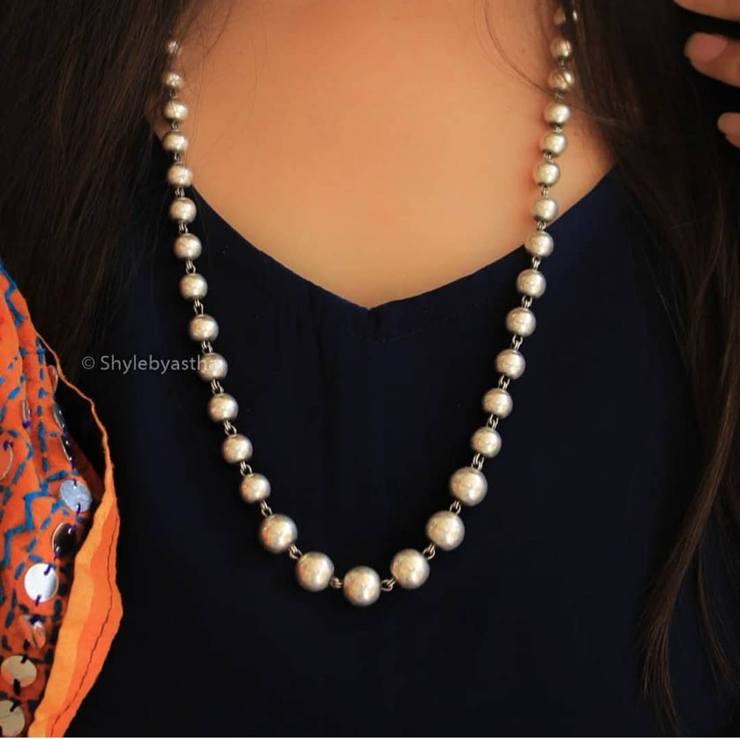 Exclusive thread ball & german silver combination necklace set – Sujatra