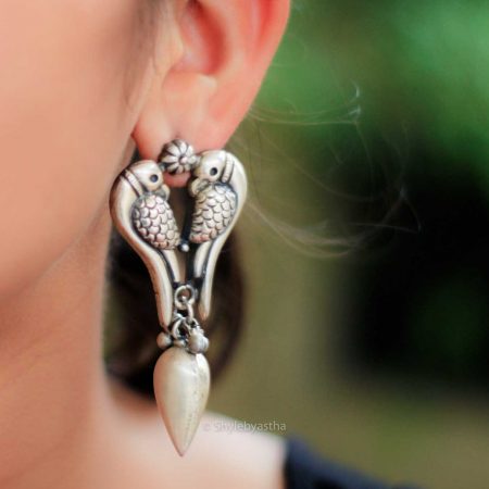 Dulari Dual Parrot Matte Drop Earrings model