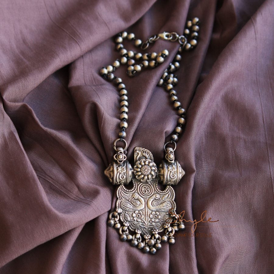 Anvaya Detailed Peacock Vintage Inspired Necklace Front
