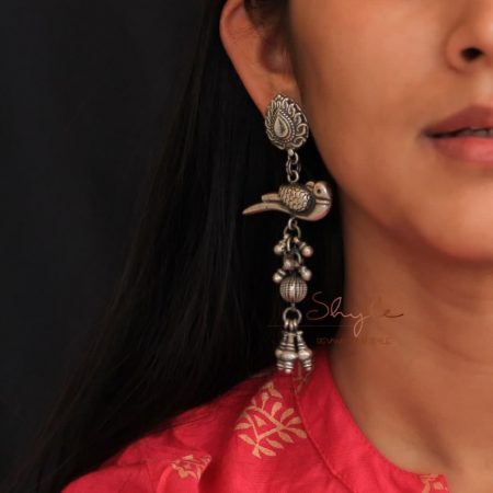Anvaya Parrot Motif Ghughri Drop Earrings model