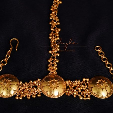 Moh Intricate Petal Motif Ghughri Statement Gold Hathphool bracelet