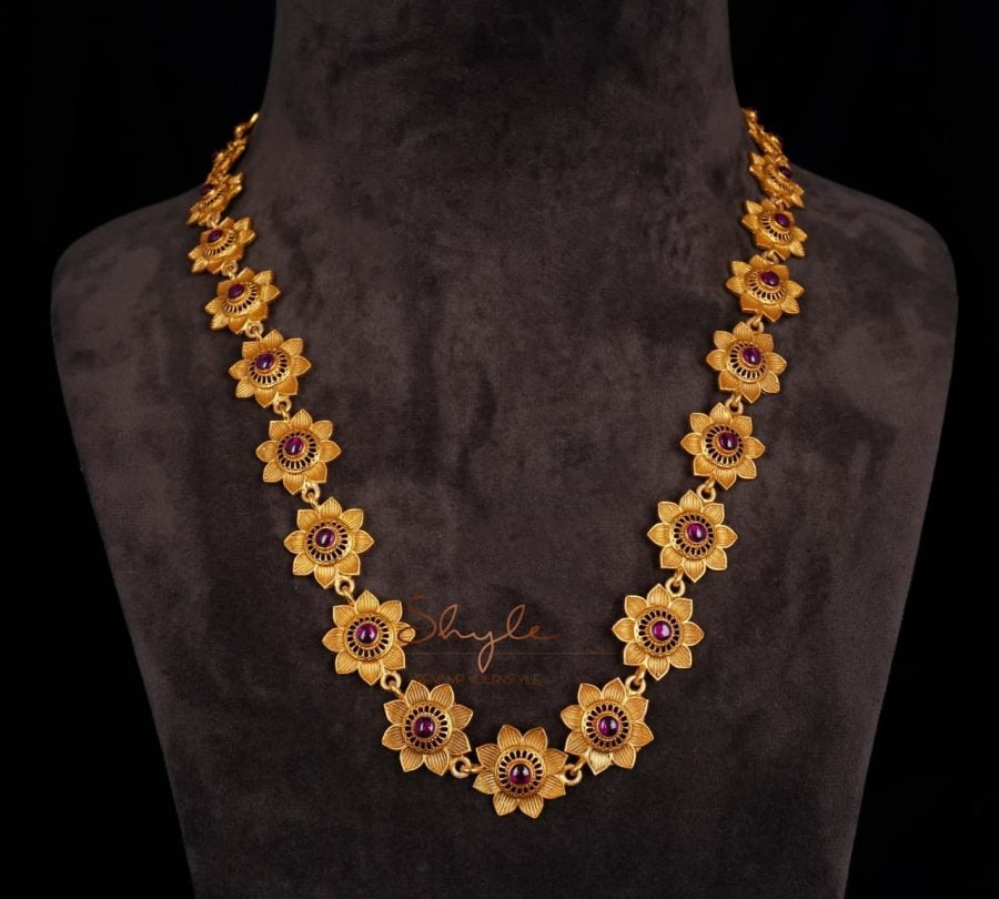 Adya Intricate Flower Versatile Gold Necklace front