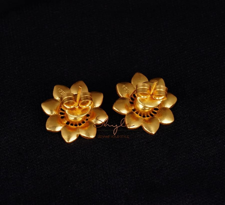 Adya Intricate Flower Versatile Gold earring back
