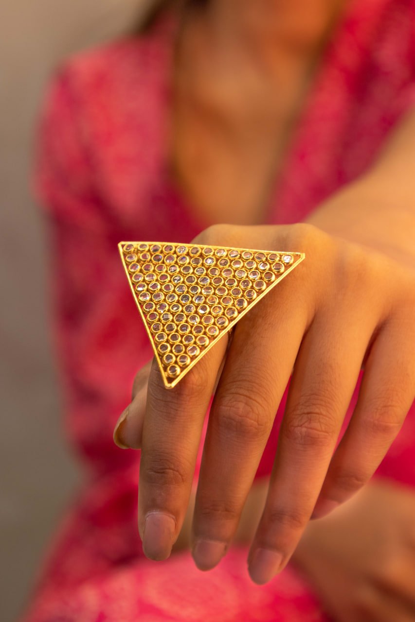 14K Gold Diamond Triangle Ring - Jamestown Jewelry Design